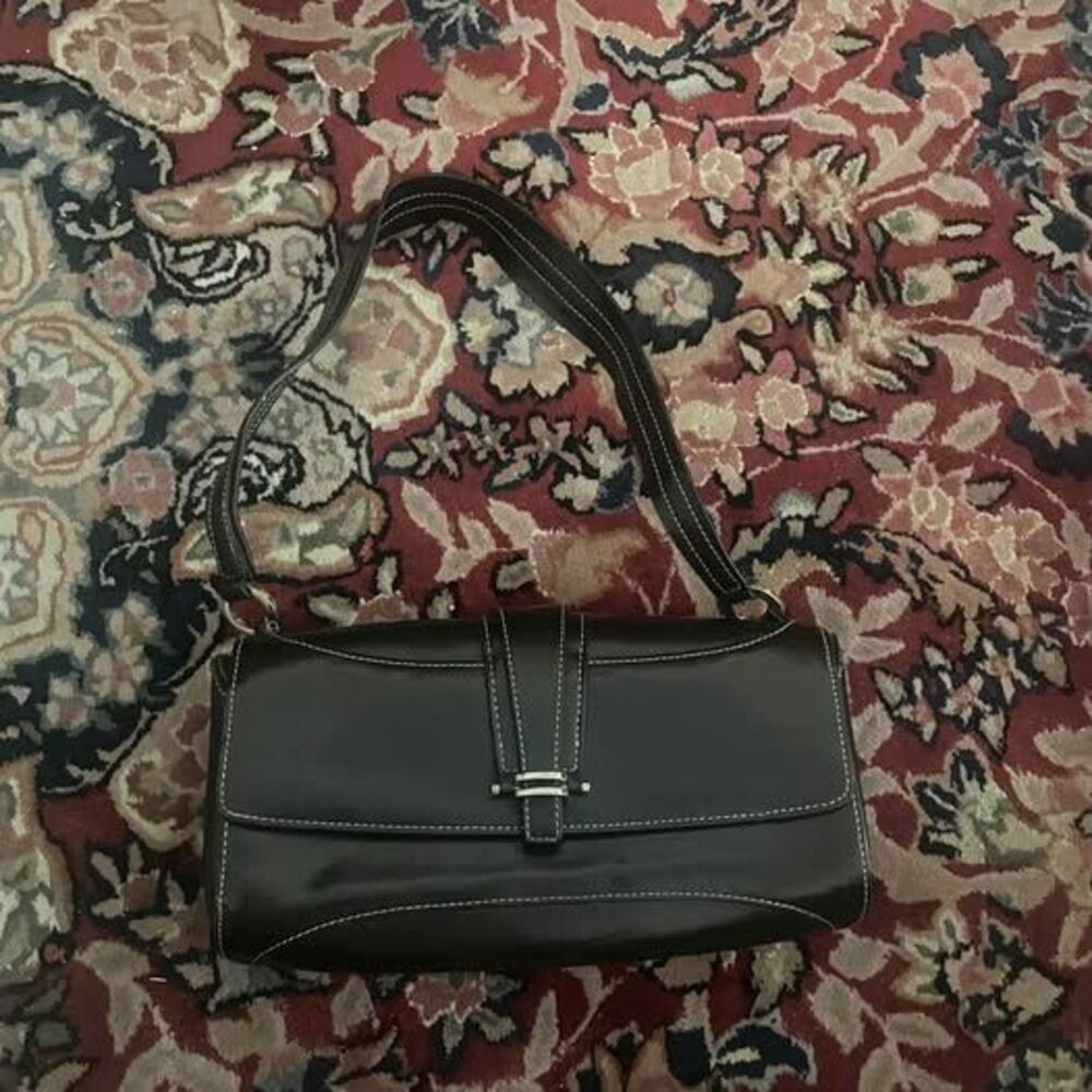 Black Faux Leather Shoulder Bag